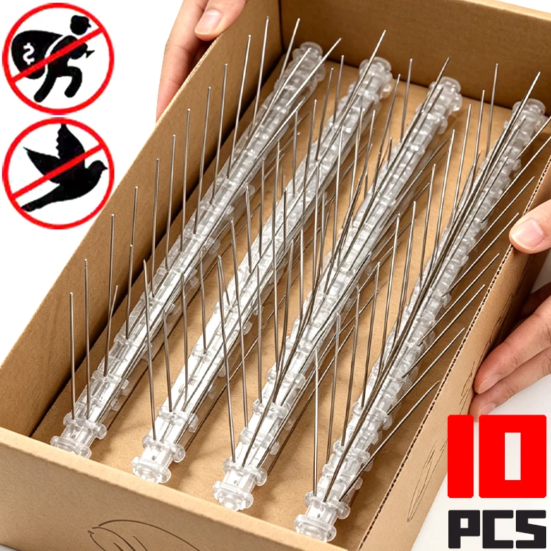 Espinhos de Aço Inoxidável Anti-Pássaros 10/1x Eficazes para Jardim, Cerca, Telhado e Janela, Repelente de Pombos com Base de Plástico
