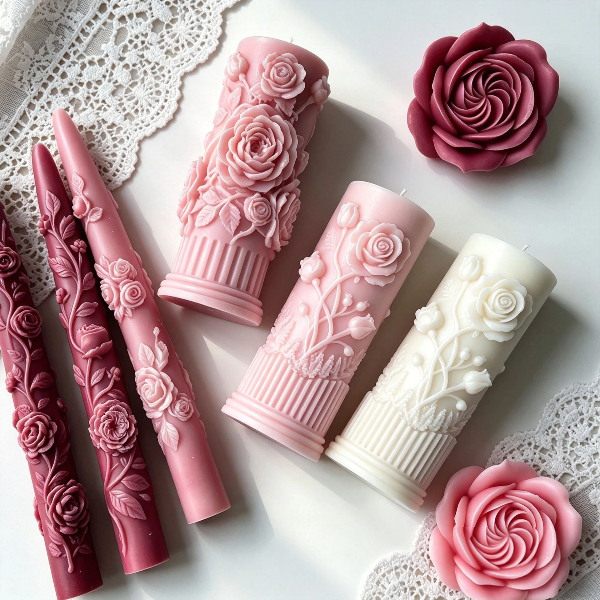 3D Rose Relief Cylinder Candle Silicone Mold
