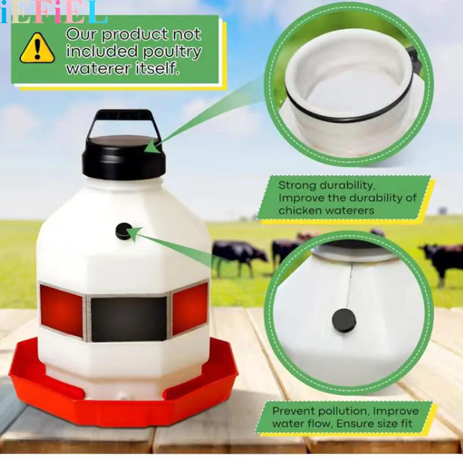 

Poultry Fountain Water-refreshing Parts Sets Kit 10 Pcs Caps 4 Pcs Sealing O-rings Compatible with 3/5/7 Gallon Poultry Founts