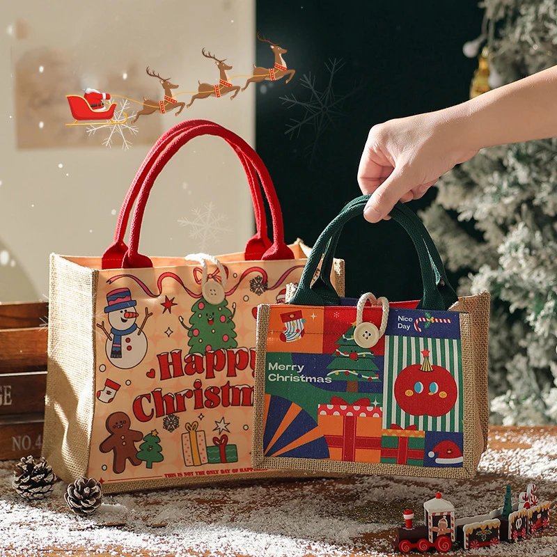 Fashion Creative Christmas Eve Tote Bag Cute Storage Bag Large Capacity Mini Handbags Portable Cartoon Print Handheld Gift Bag