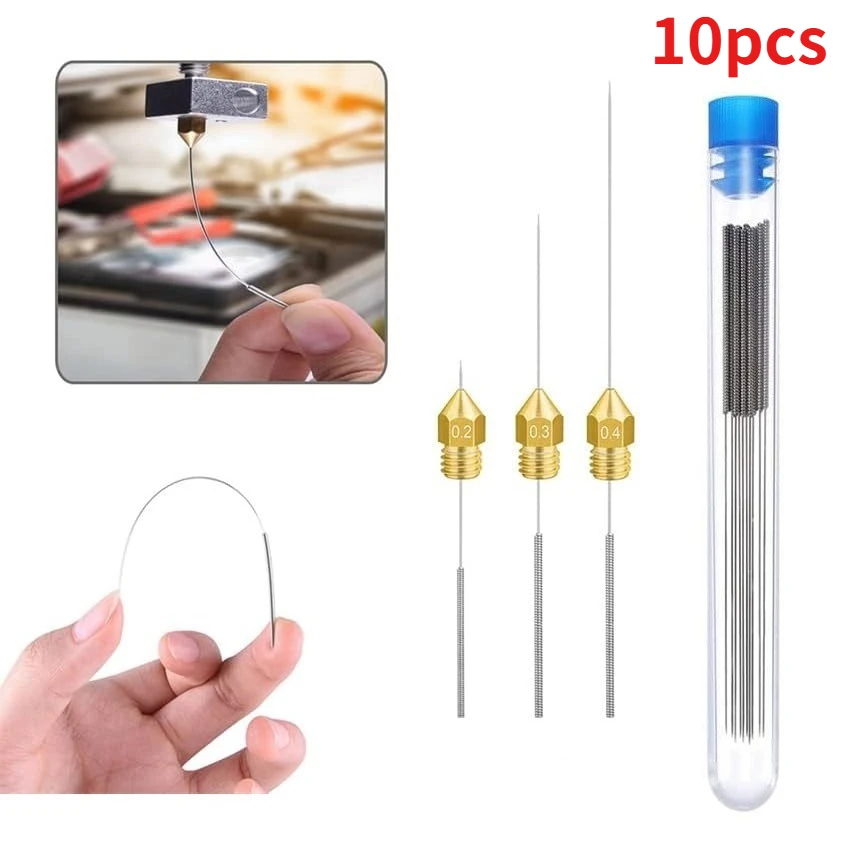 

3D Printer Nozzle Cleaning Kit 10Pcs 0.2/0.25/0.3/0.35/0.4mm Stainless Steel Bendable Nozzle Cleaning Needles for 3D Printers