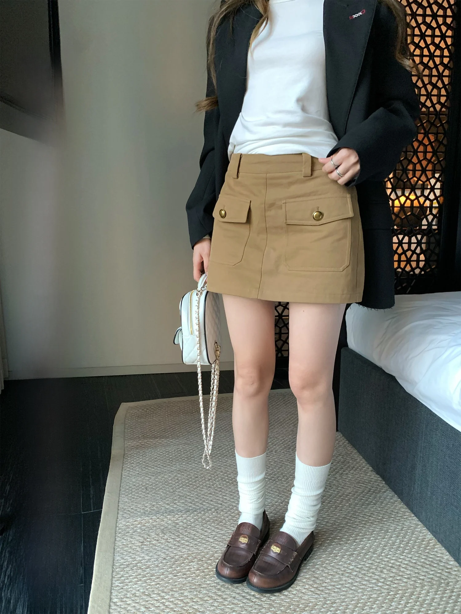 

Ретро-юбка Hhi в стиле рабочей одежды, цвета хаки, А-силуэт, с высокой талией, облегающая, женская, дизайнерская, идеальные пропорции