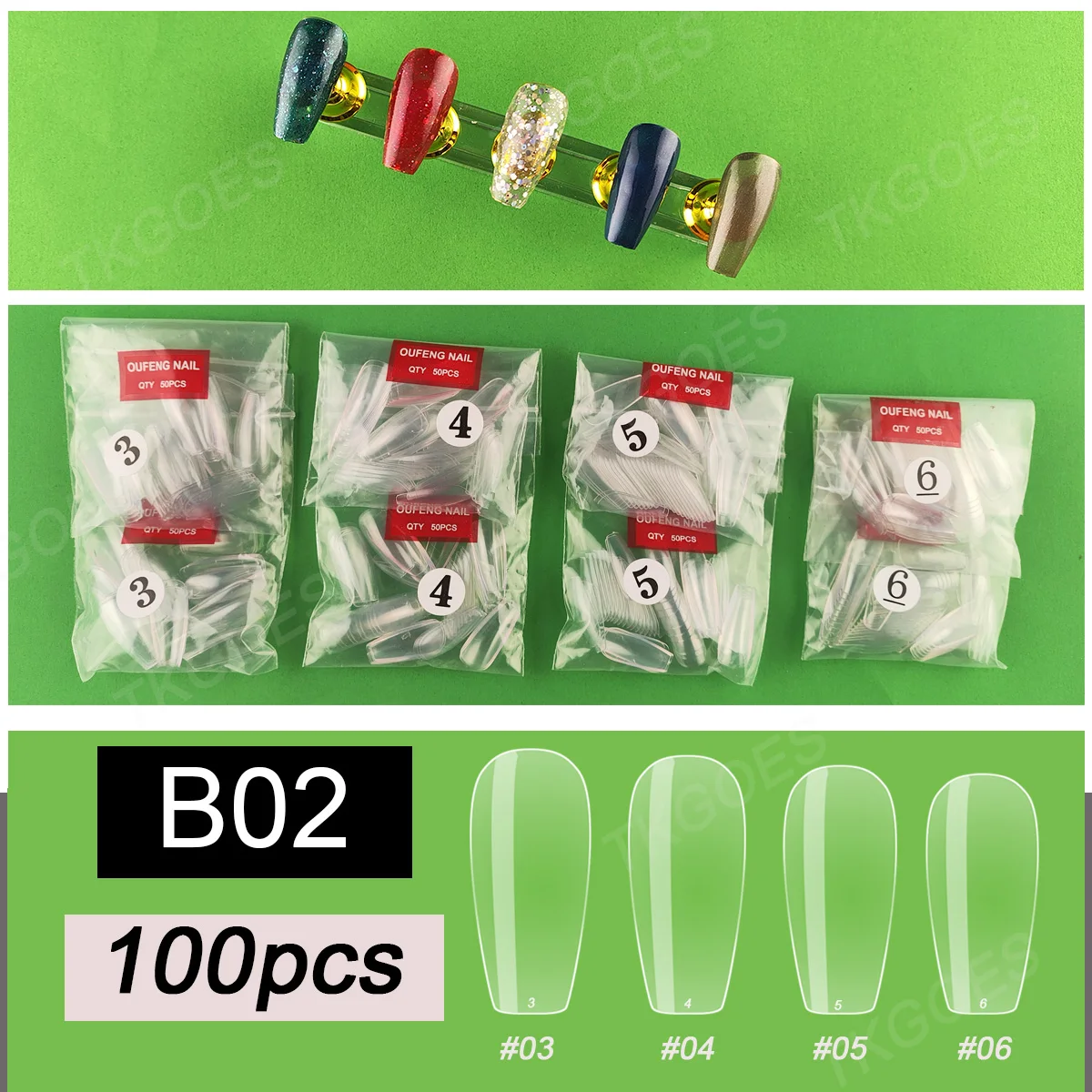 B02 사이즈 3 4 5 6 미들 발레리나 모양 인조 손톱 팁 단일 사이즈 100개 리필 가짜 손톱 팁 드로잉 폴리시 디스플레이