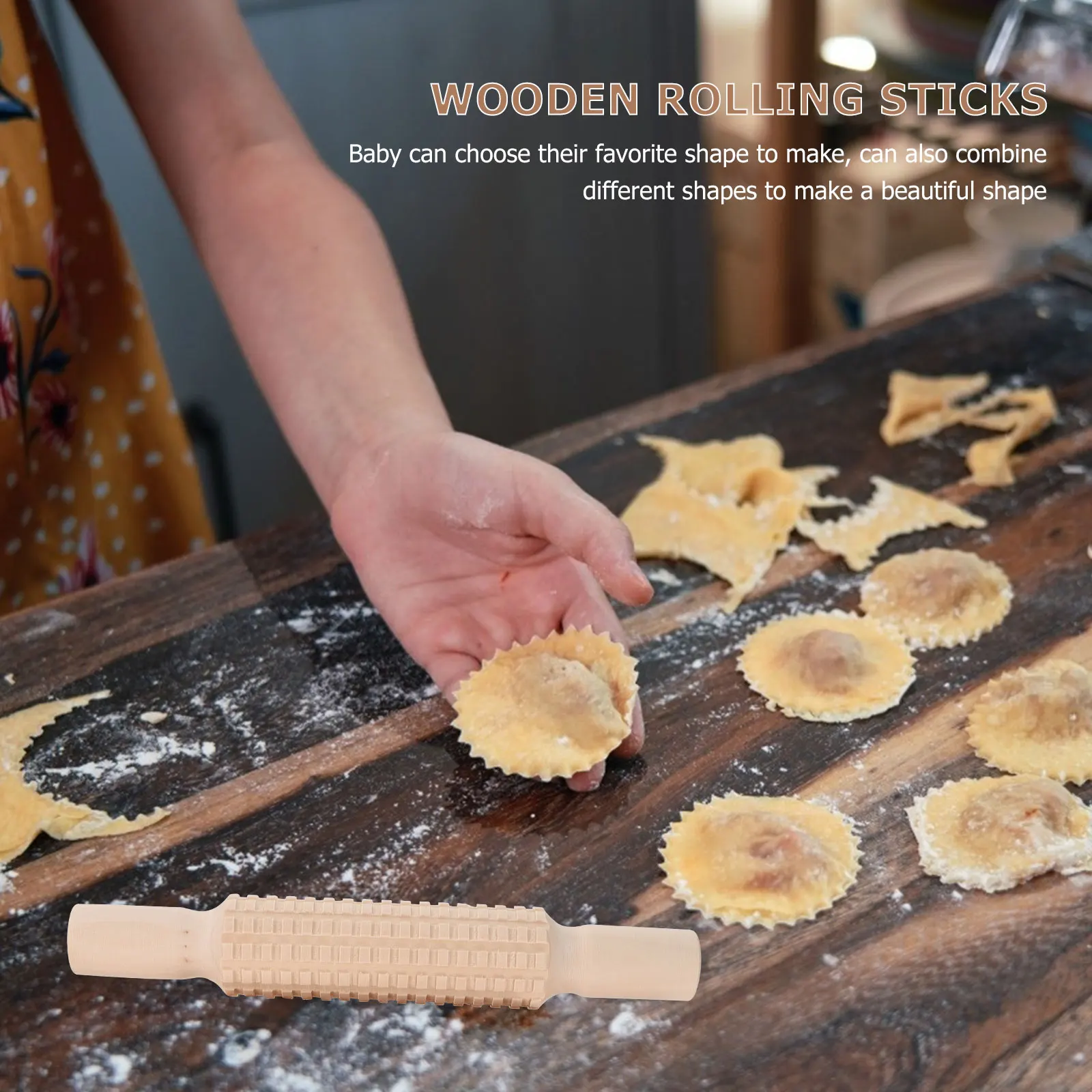 

4pcs Rolling Sticks Creative Embossing Pin Dough Rollers Baking Tools Kitchen Gadgets Baking Rollers Safe Play