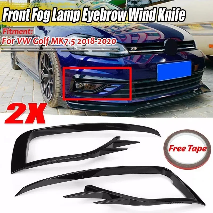 For Volkswagen Golf 7.5 MK7.5 2017-2020 Front Bumper Fog Light Grille Cover Trim Wind Knife Razor Style Canards Custom Kit Black