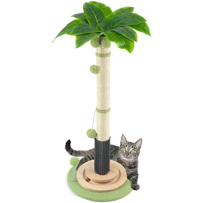 Cat Scratching Posts for Large Cats 90cm Tall Palm Tree with Self Groomer and Interactive Toy 100% Sisal Covered Cat Scratcher