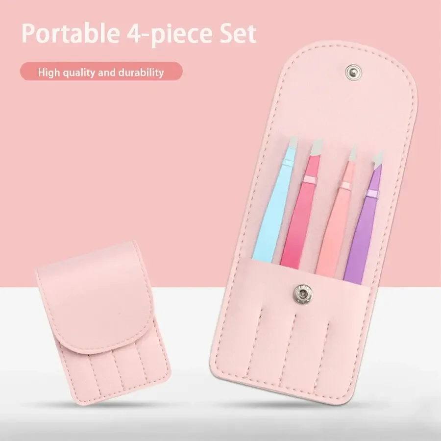 Kerstcadeau Schoonheidspincet 4-delige set van kleurrijke roestvrijstalen professionele wenkbrauwclip Valse wimper make-uptools