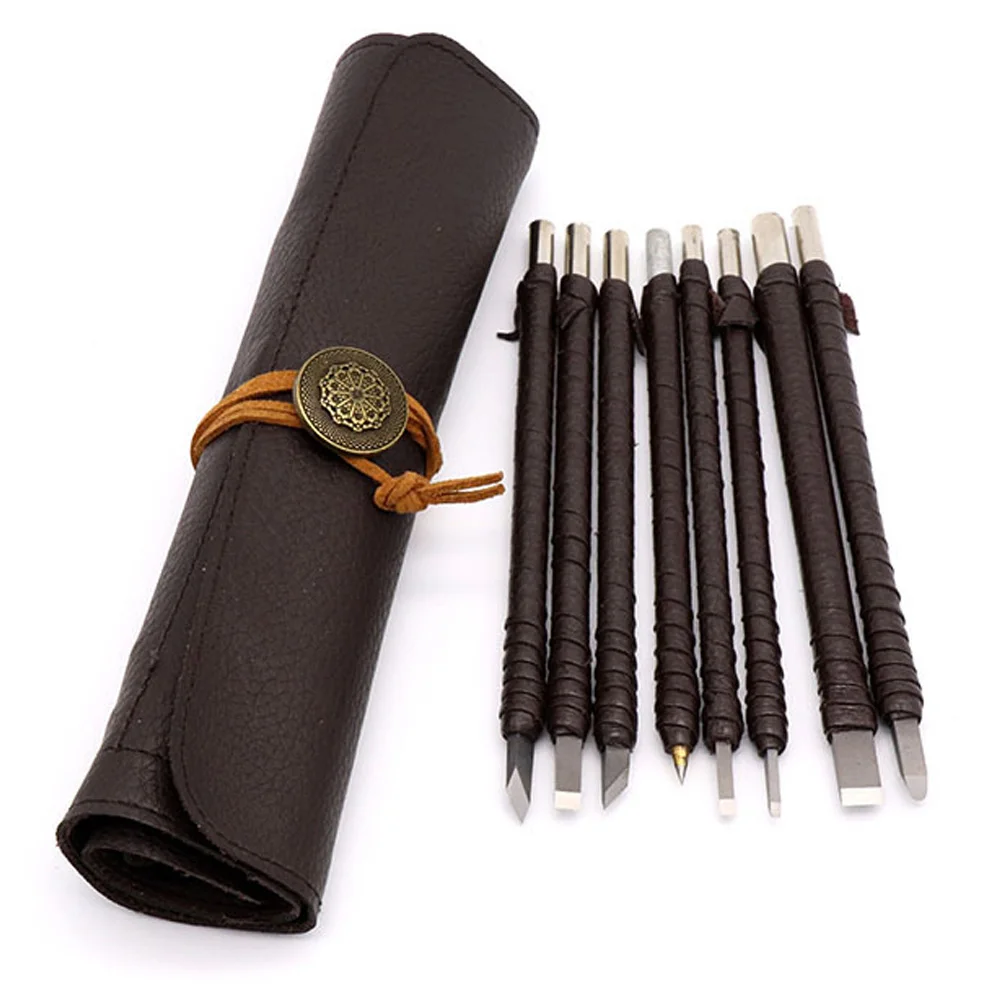 

8pcs Wood Chisels Set Stone Carving Tool Tungsten Steel Carving Kit for Woodworking / Bamboo / Soft Limestone with Roll Bag