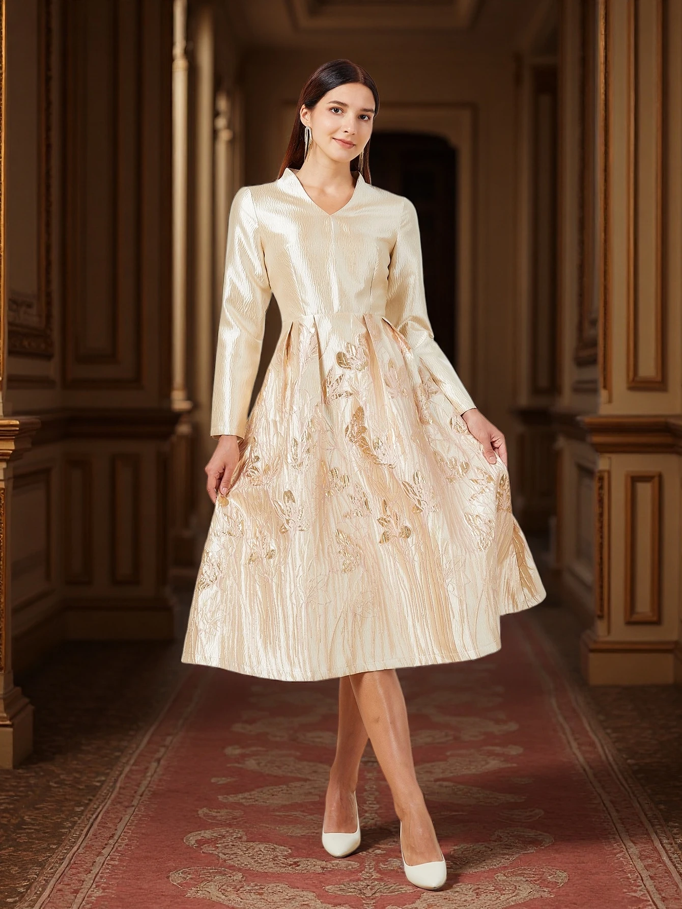 

DEVCHATA Luxury Women Long Maxi Dress New Floral Fashion Party Evening Jacquard Dresses Casual Clothing Vintage Ladies Ball Gown