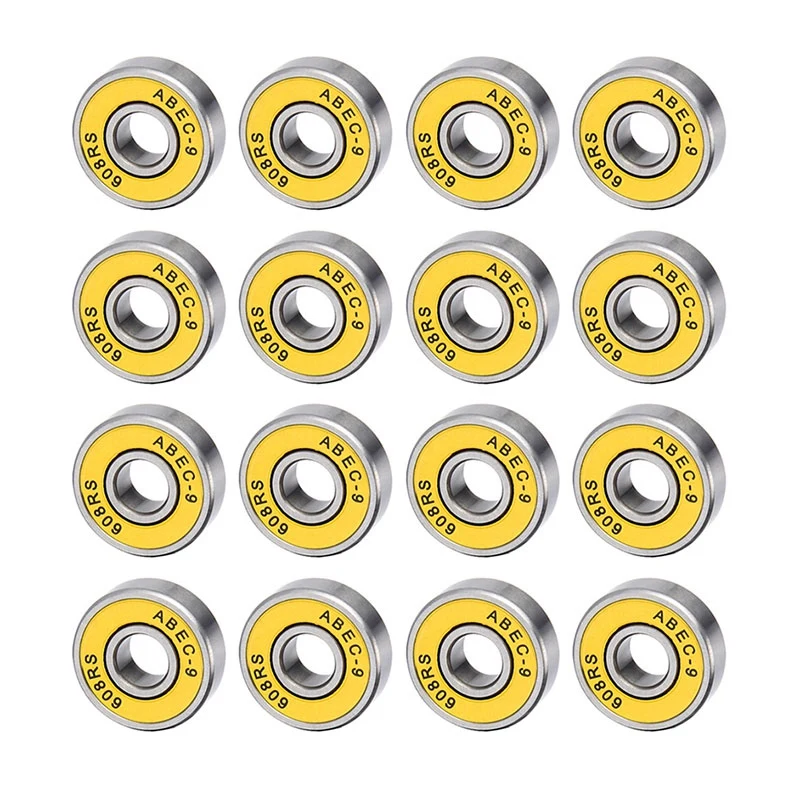 16Pcs 608RS Bearing ABEC9 Skateboard Bearings Chrome Steel Ball for Ongboards Inline Skates 8X22X7mm Yellow