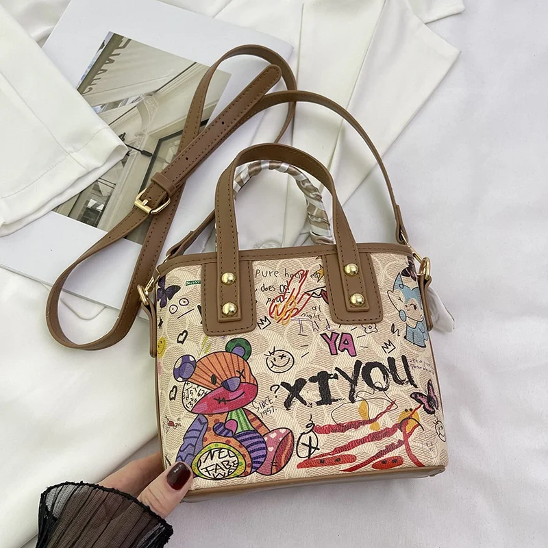 

Модная ручная сумка с росписью граффити, художественные сумки через плечо для женщин, регулируемый плечевой ремень, женские сумки, сумка-ведро