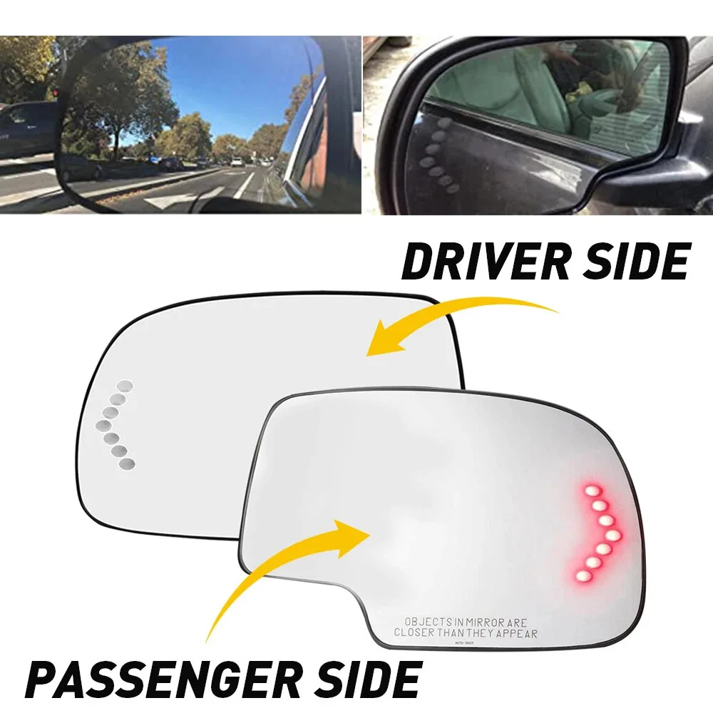Blind Spot Heated Rear View Mirror Glass 88944391 88944392 Compatible with Chevy GMC 2003‑2007 Side Mirror Replacement Lens