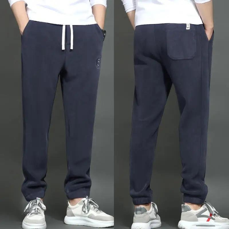

Мужские повседневные брюки на флисовой подкладке, осенне-зимние утепленные спортивные штаны с эластичной резинкой на талии, молодежные длинные брюки