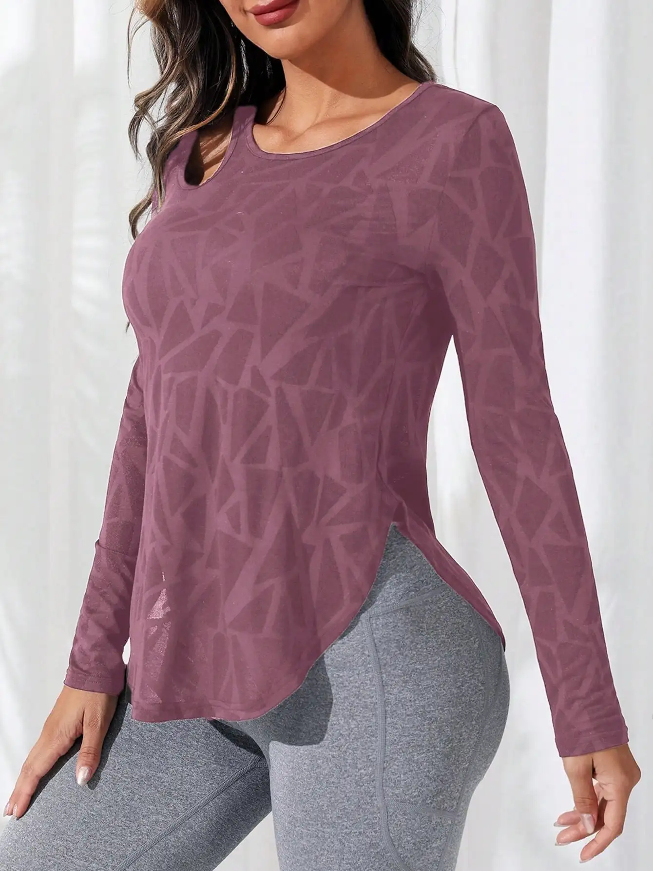 2pcs Set Casual Asymmetrical Long Sleeve Sports Top Breathable Active Wear
