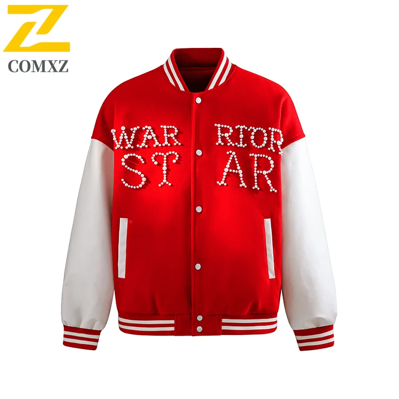 

​Men Outdoor Casual Sport Jacket American Style Letter Pearl Windproof Waterproof Coat Embroidered Design Fashion Streetwear​