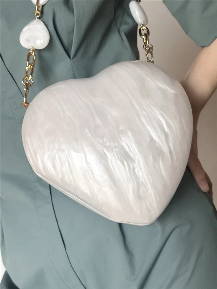 Women Acrylic heart bag cute pearl Evening Clutch Bag with strap For Wedding Party Luxury Purses And Handbags Designer