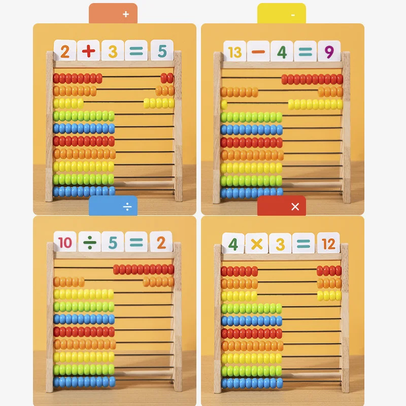Cadre de calcul en bois, support arithmétique à dix niveaux, opération d'addition et de soustraction pour enfants, jouets mathématiques, jouets éducatifs Montessori