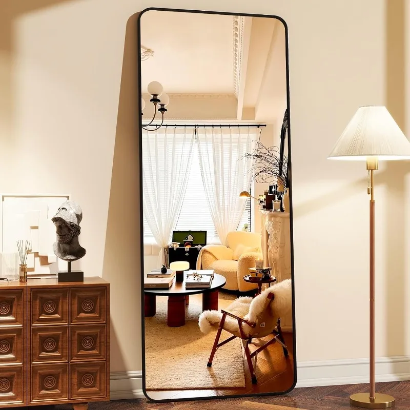 Floor Full Length Mirror Standing Full Body Rounded Corner Rectangle  with Stand Hanging Wall Mounted Leaning Bedroom