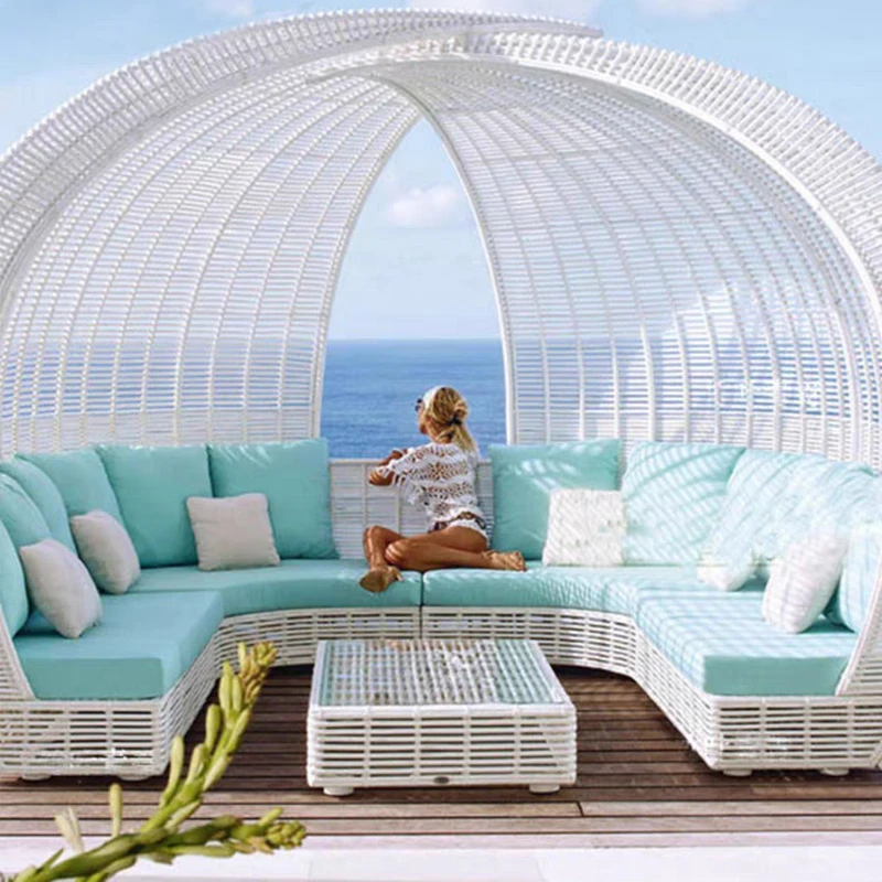 Beach Side Luxury Sun Bed Aluminum Furniture Daybed Sofa with Canopy