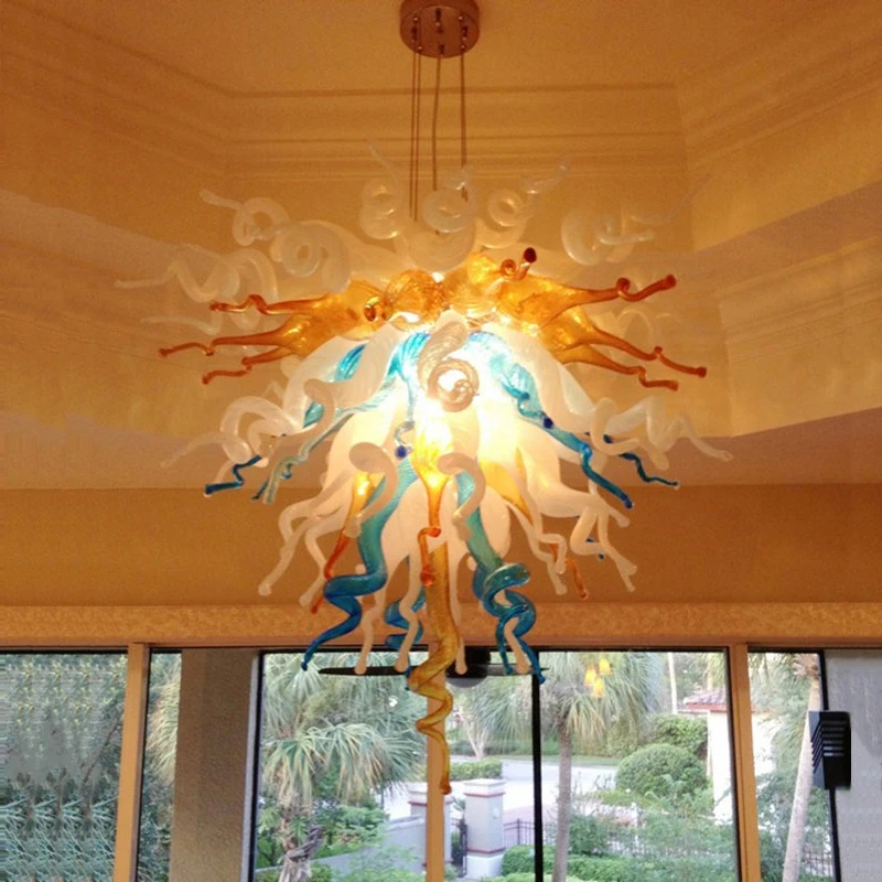 

Classic Blown Glass Chandelier Pendant Lamps LED Chandeliers Lighting Fixture White Amber Blue Colored Lights for Bedroom Lobby