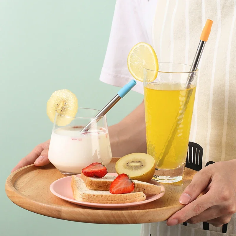 

Stainless Steel Telescopic Reusable Straws with Case & Brush, Foldable Metal Straw for Camping, Travel, Home, Office
