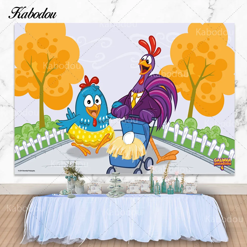 Kabodou Farm Chicken Photo Backdrop Kids Happy Birthday Photography Background Vinyl Polyester Decorations Banner