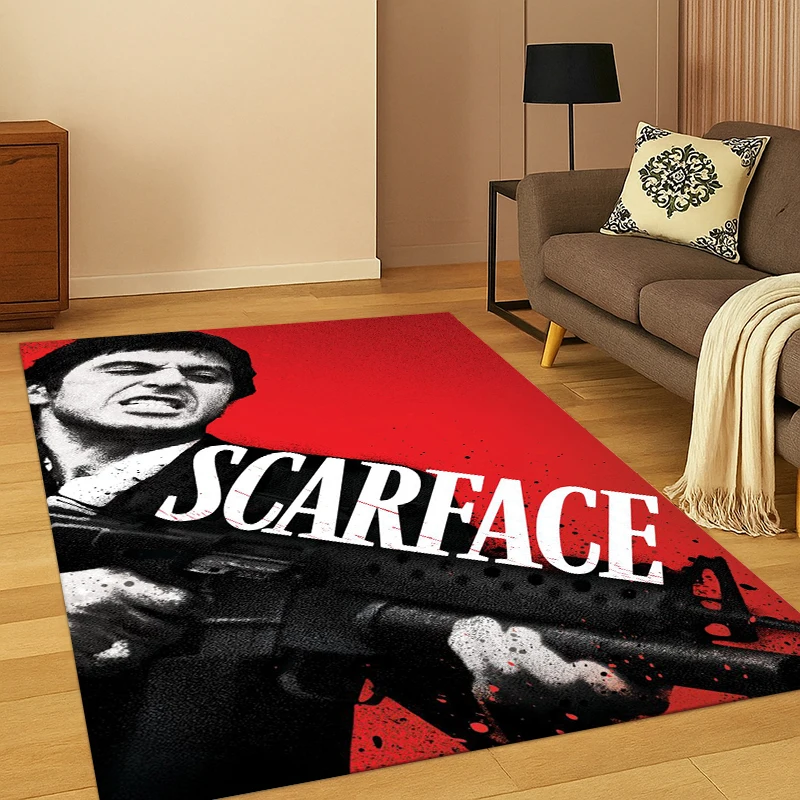 3D Scarface Klassischer Film Tony Teppich für Schlafzimmer Wohnzimmer Sofa Spielzimmer Fußmatte Heimdekoration, Kinder-Spielbereich Rutschfester Teppich