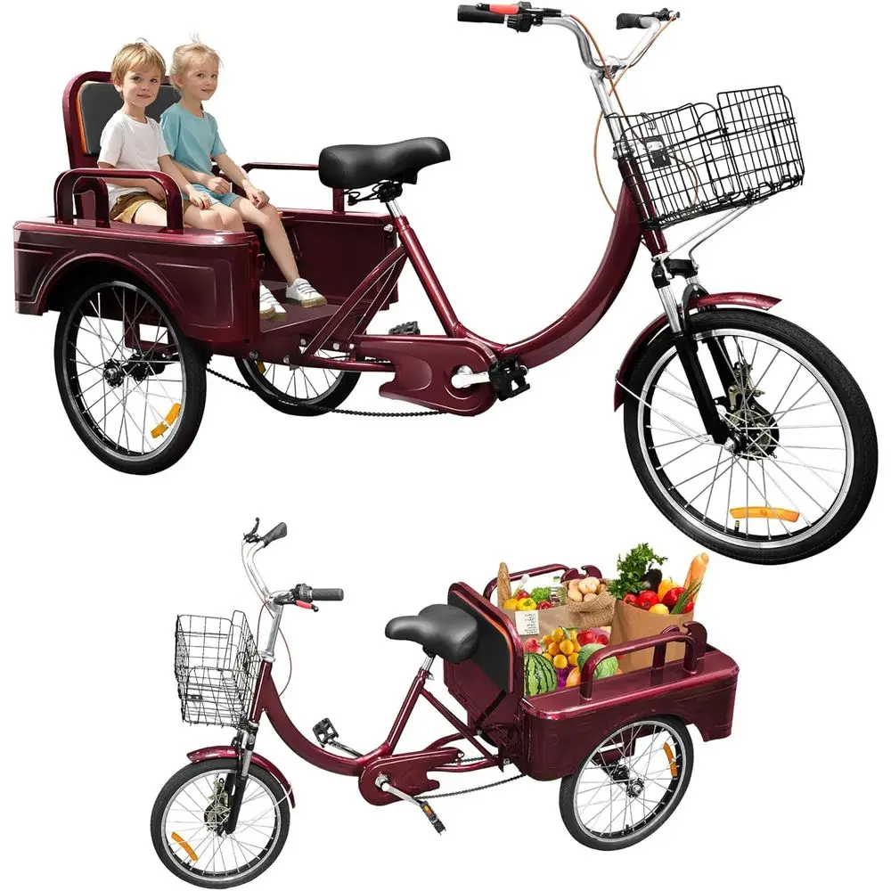 

20 Inch Adult Trike with Cargo and Passenger Capacity, Seat Belt, and Front Baskets for Men and Women