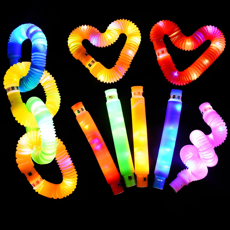 

6Pcs Flexible Plastic Color Telescopic Tube LED Pop Tube Luminescent Stretch Tube Bellows Children Adult Decompression Toys