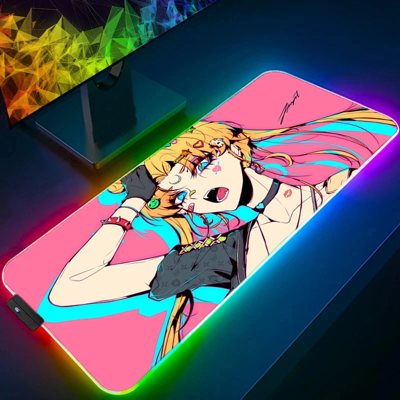 LED Muismat Anime Gamer Gaming Accessoires Varmilo Leuke Toetsenbord Pad RGB PC Computer Sexy Meisje Bureau Mat Tapijt Kawaii Muismat