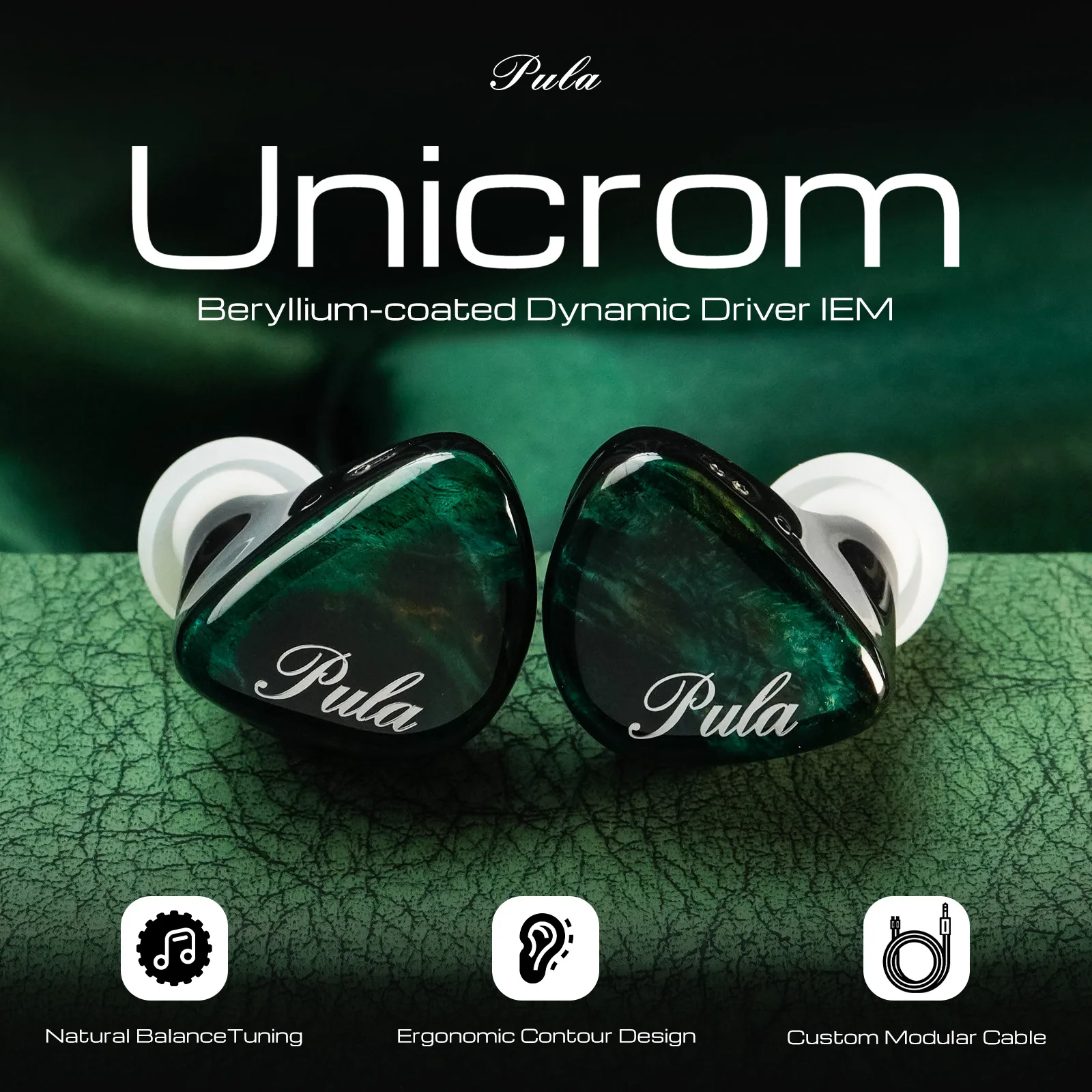 PULA Unicrom Beryllium-Plated Dynamic Driver In-ear HiFi Earphones with 3.5mm+4.4mm Interchangeable Plugs
