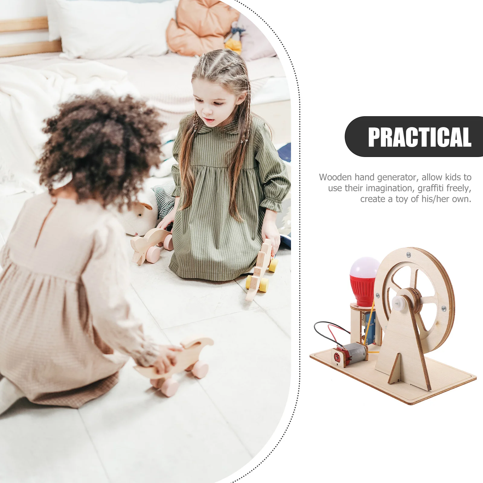 

Wooden Hand Crank Generator DIY Assembly Educational Science Experiment Kit Enhances Cognitive Skills Hand Crank Generator