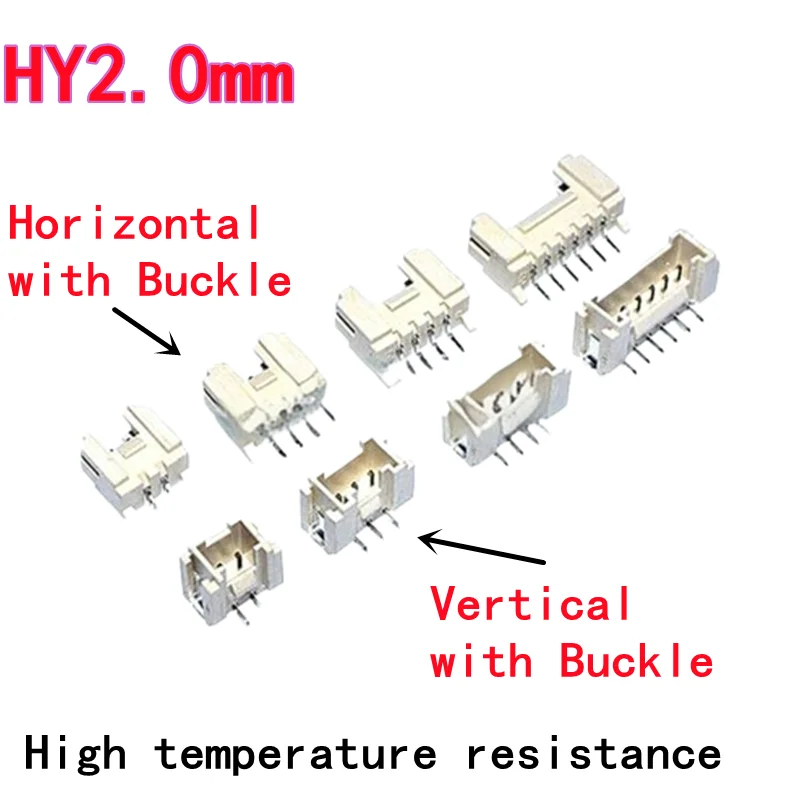 20PCS With Buckle HY2.0mm Horizontal/Vertical 2.0mm Pitch 2P/3P/4P/5P/6P/8P Horizontal SMD Socket Horizontal Mount with Buckle