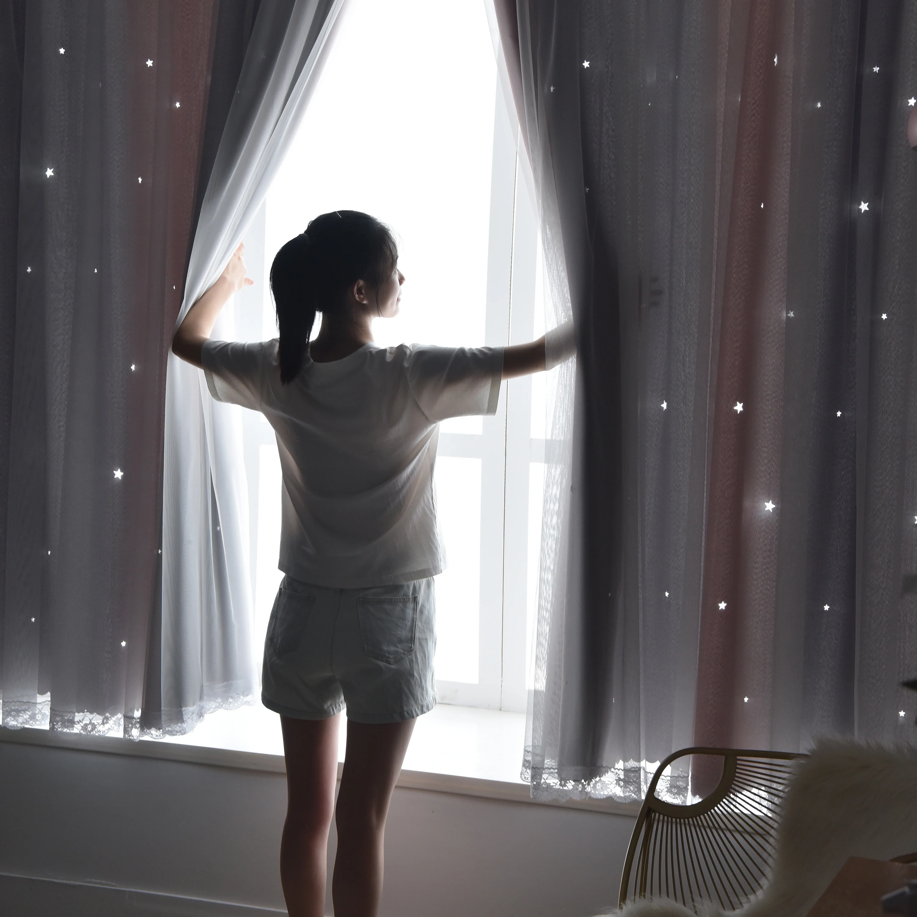 Black technology self-adhesive polyester lace curtains, limited-time special offer, home decoration, window decoration