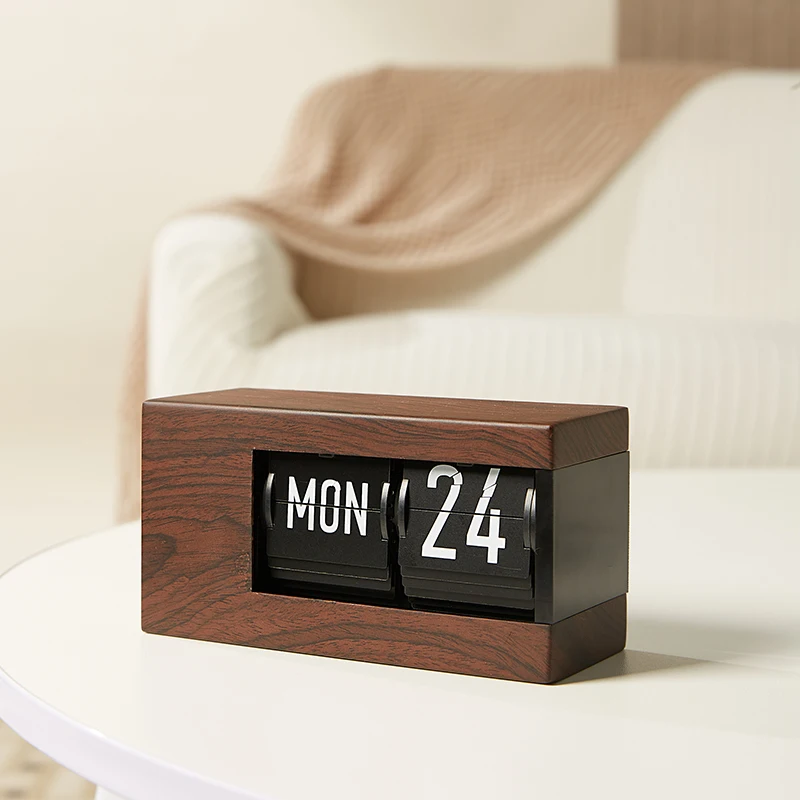 Calendar Flip Clock, Digital Flip Down Clock, Nightlight Design Desk Clock for Office Home Decoration Brown,Silver Color