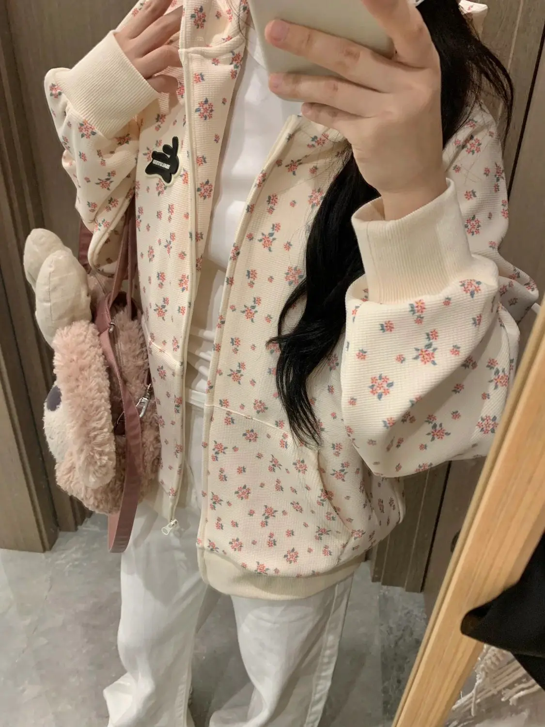 Gaganight Women American Floral Printed Sweet Campus Style Hoodie 2024 Spring New Retro Korean Chic INS Female Cardigan Jacket