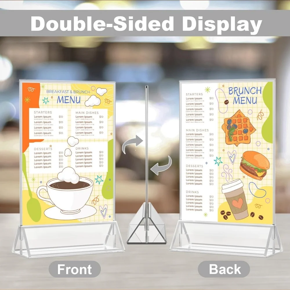 6 Pack Acrylic Sign Holder 5x7 Double Sided Silver Picture Frame Stand up Table Top Clear Display Stand for Menu Flyer Wedding P view 5