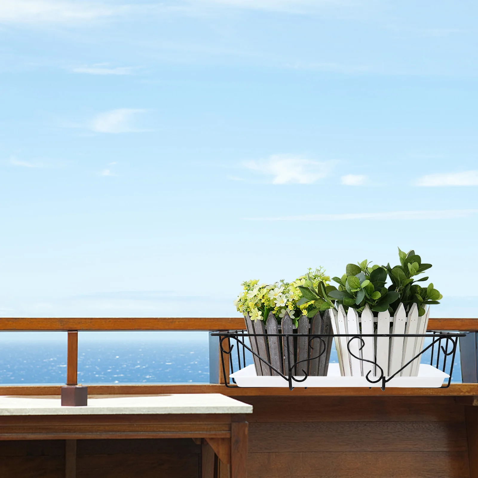 1 conjunto de varanda recipiente de flores pendurado vaso de plantas com bandeja para uso interno ao ar livre suspender vaso de flores corrimão suporte de jardinagem