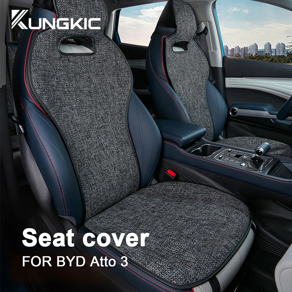 With BYD Logo For BYD Atto 3 Yuan Plus Tang Han Dolphin EV 2021 2022 2023 2024 Four Season Linen Car Seat Cushion Protect Mat