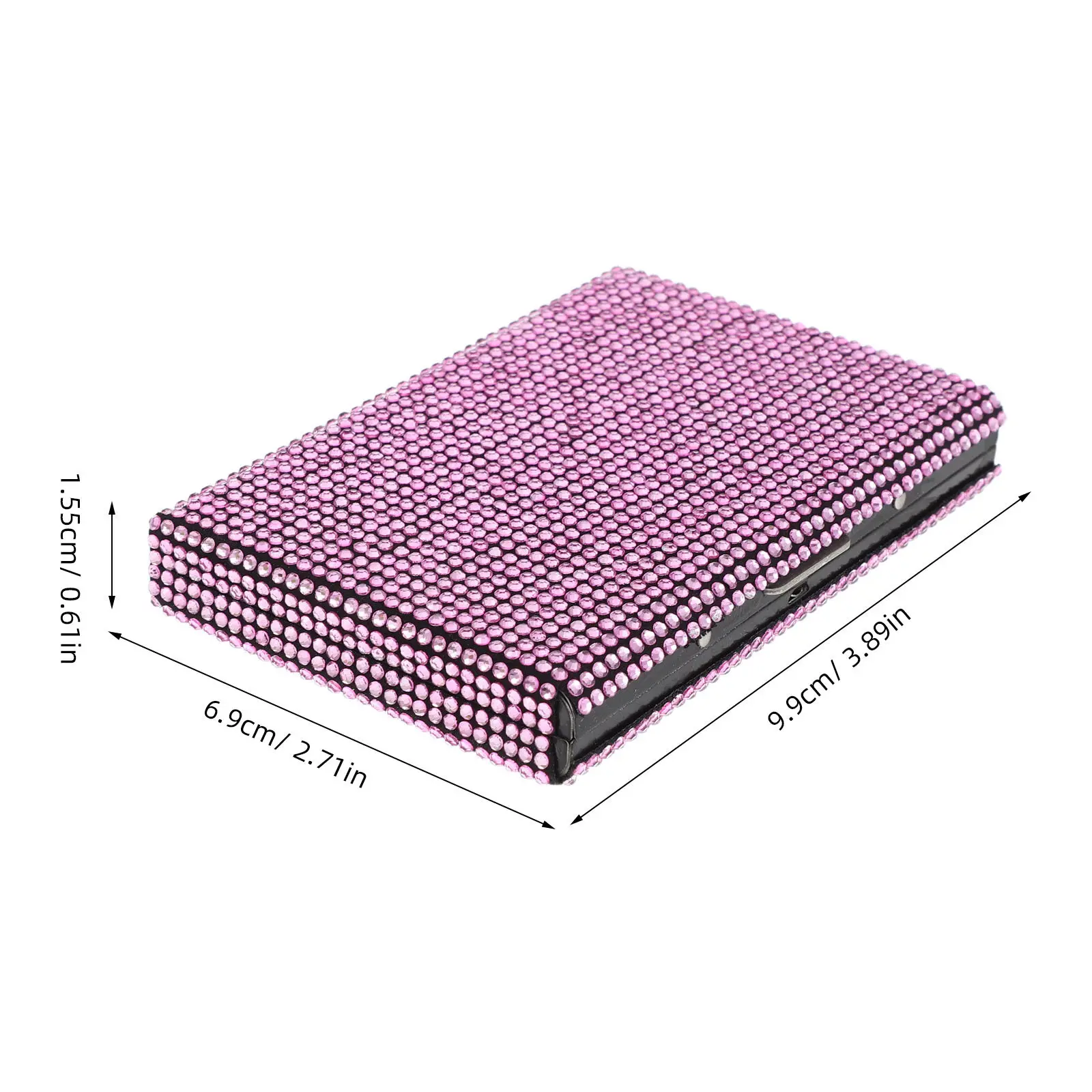 Bling Rhinestone Business Card Holder Metal Name Card Organizer Case 3.89x2.71x0.61 Box for Vehicle Office Travel
