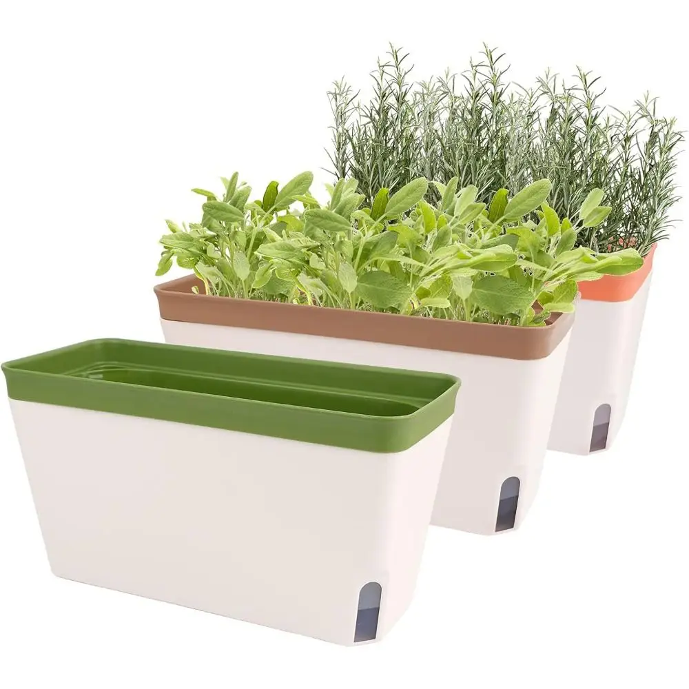 Modern Self Watering Planter Pots Decorative Visual Water Level Window Herb Planter Box Indoor Herb Garden Pots Vegetables