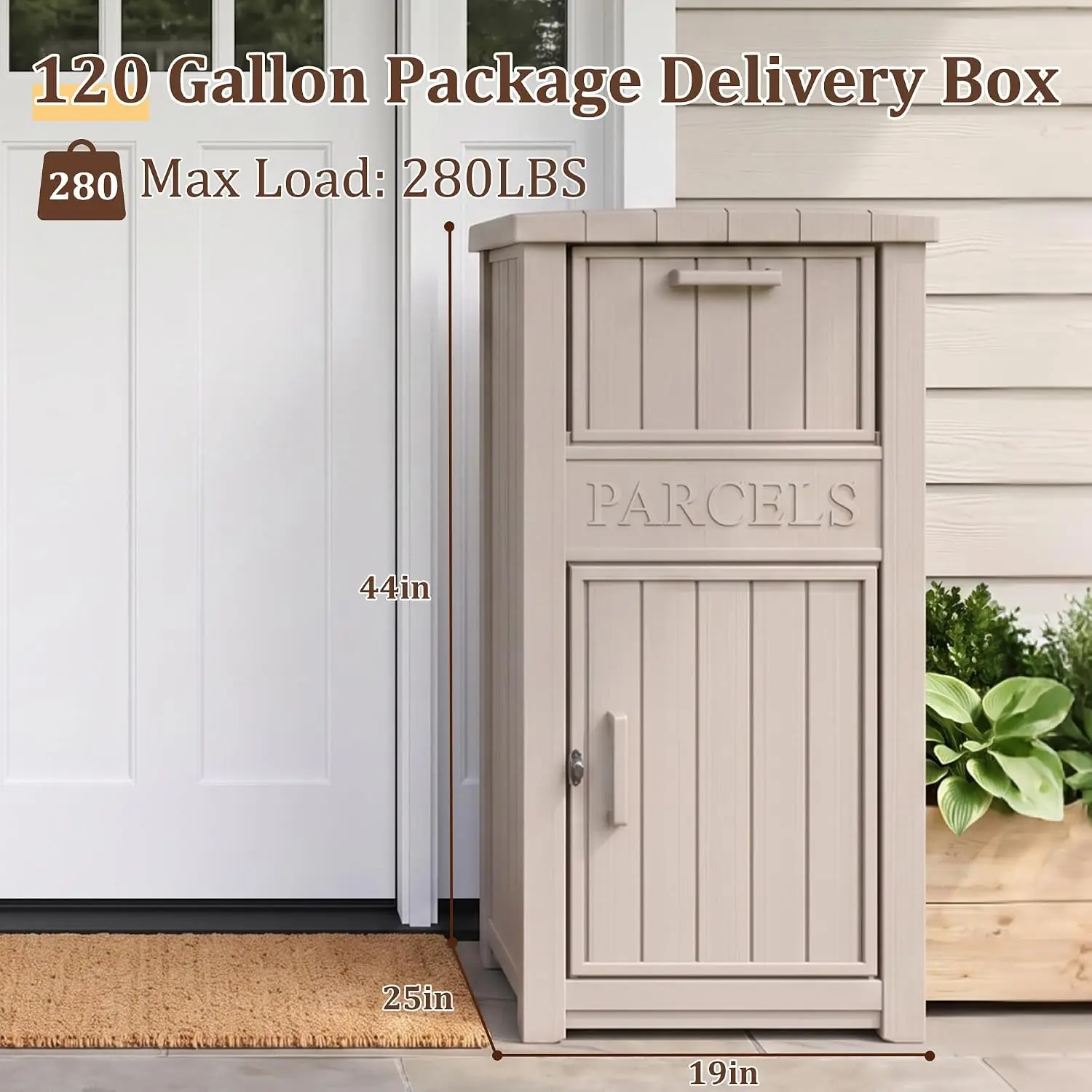 Package Delivery Boxes for Outside, 120 Gallon Outdoor Storage Box | Lockable Secure Design, Deck Box Outdoor Waterproof