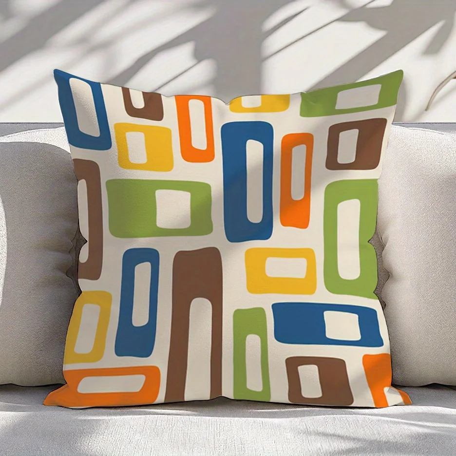 Mid Century Modern Pillow Cover 16x16 18x18 20x20 Inch Polyester Zipper Machine Washable Bold Geometric Print Retro Decor