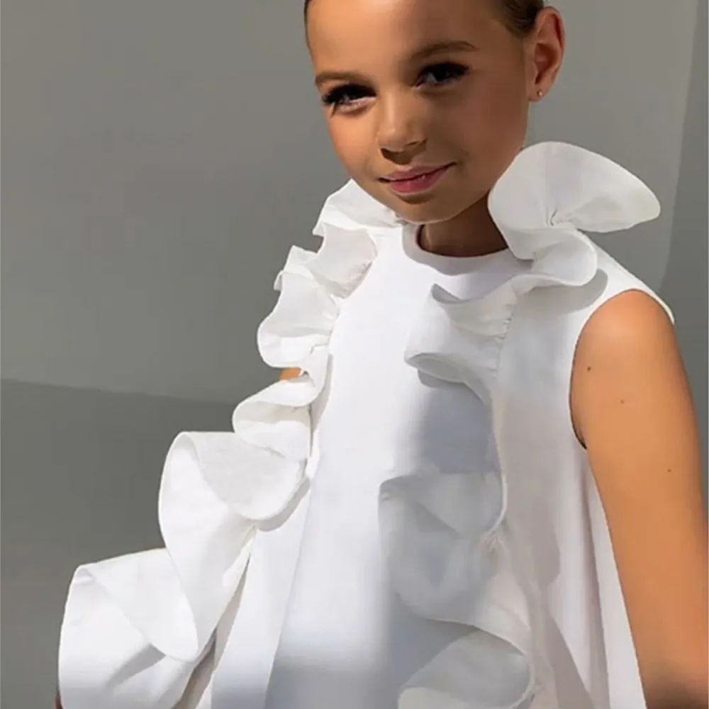 2024 New Princess Ruffles White Luxury Holiday Dresses Sleeveless Wedding Spanish Children Kids Party Costume Baby Girls Clothes