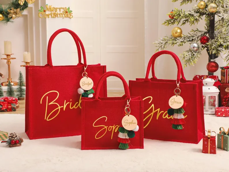 Personalized Burlap Tote Bags Custom Name Jute Bag Bridesmaid Gift Bag Bachelorette Party Monogram Beach Bag Wedding Favors Gift