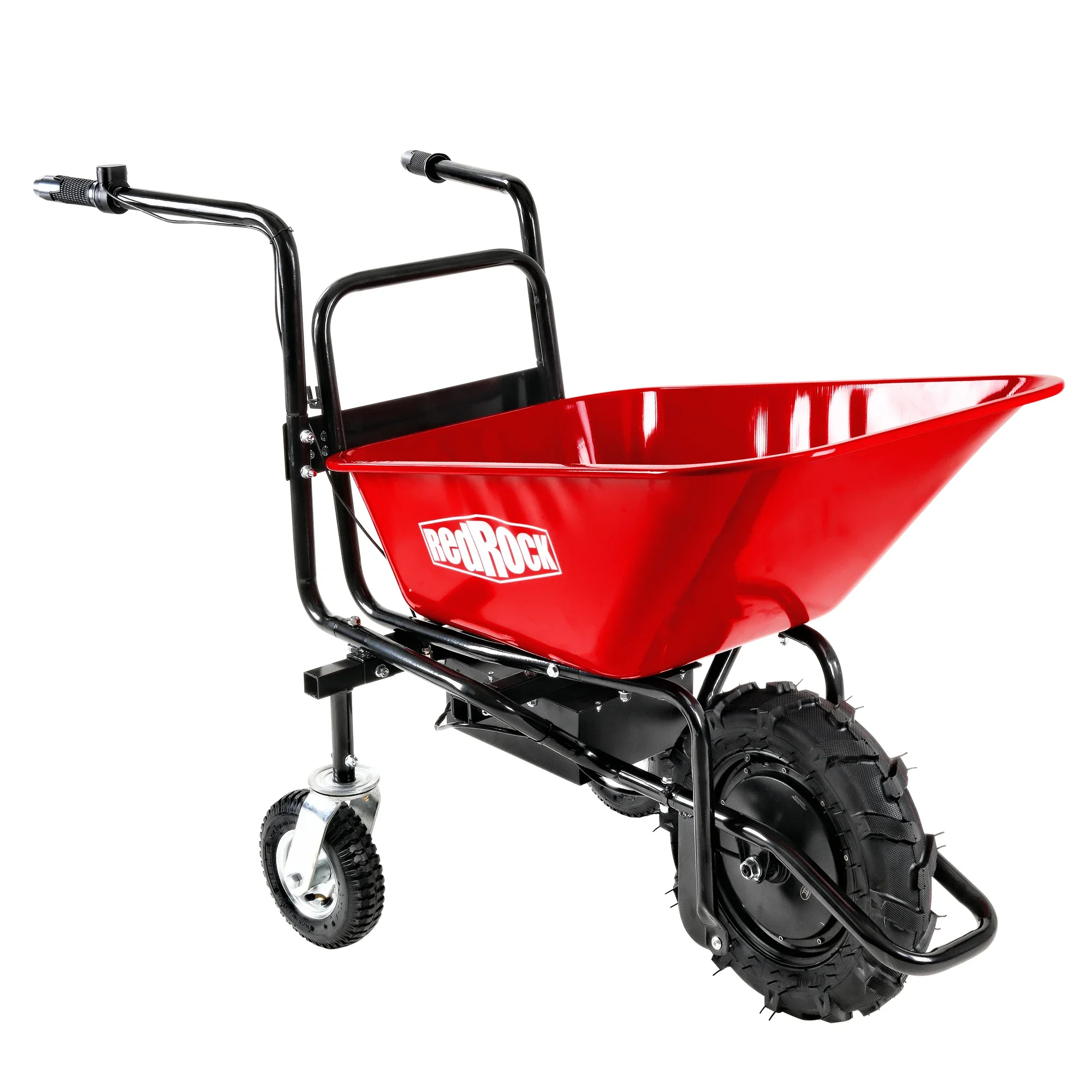 Motorized wheelbarrow wheelbarrow uses an electric 24v 250w Brushless motor system, powered by (2) 12v 12ah wheelbarrows