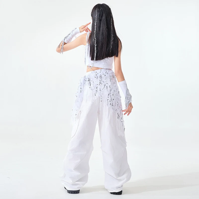 Mode filles Performance Kpop tenues enfants Jazz danse Costume Hip Hop vêtements rue costumes haut à franges pantalon Rave Wear SL13260