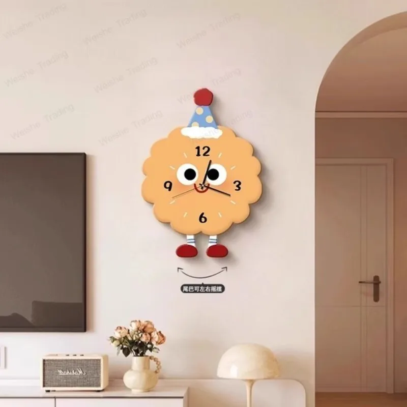

Cute living room wall clock cartoon cream wind clock creative art clock wall hanging light luxury high sense