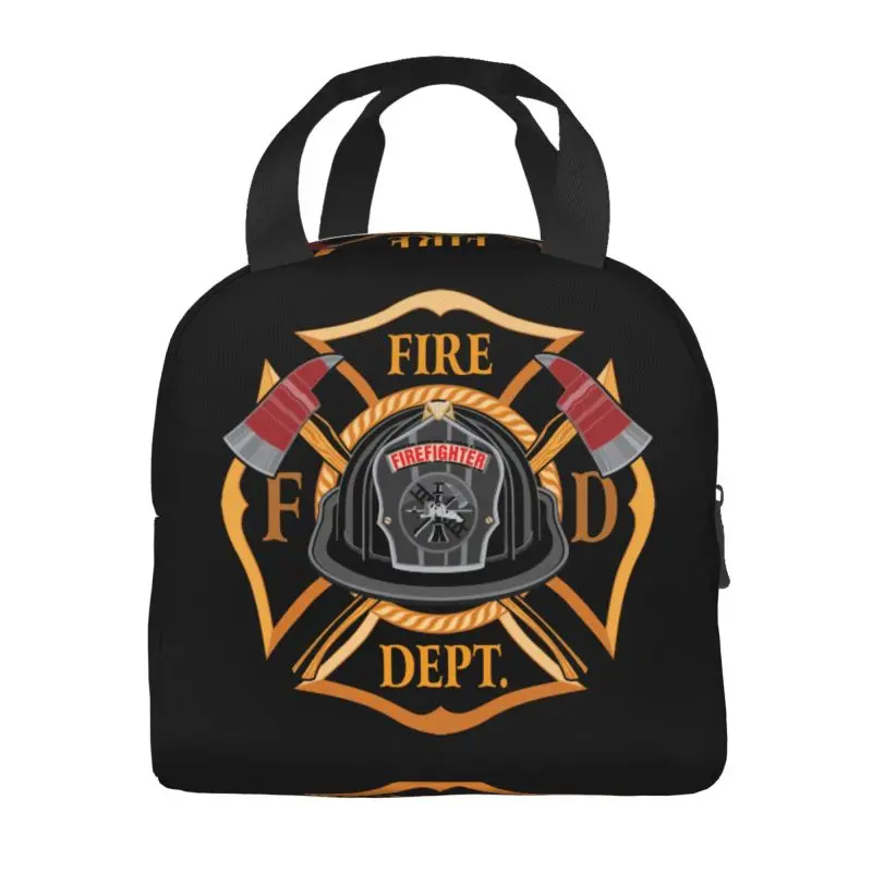 Fire Department Cross Vintage With Fireman Insulated Lunch Bag for Women Resuable Thermal Cooler Lunch Tote Office Picnic Travel