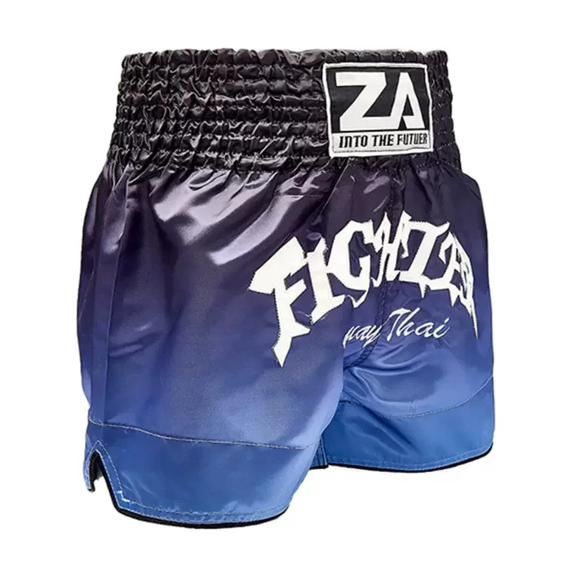 Muay Thai Shorts for Men Women Youth Kids Gradient Blue Satin Boxing Shorts Kickboxing Shorts for Training Sparring Martial Arts